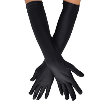 Elegant Wobe 20s Satin Elbow Length Opera Gloves in Classic Black