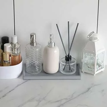 FREELOVE Concrete Countertop and Vanity Tray – Small Soap Dispenser Bottles Makeup Organizer Perfume Candle Key Trinket Ring Holder for Bathroom Toilet Tank Kitchen Sink, Grey, Rectangle 5.3''X11''