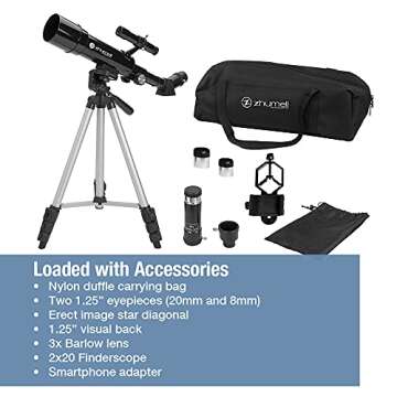 Zhumell 50mm Portable Refractor Telescope for Beginners