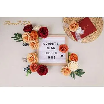 FLORRA TALK Burnt Orange and Burgundy Fake Flowers Combo Orange Roses Dahlia Artificial Flowers for DIY Fall Wedding Bouquet Centerpieces Party Bridal Baby Shower Home Decor(Burnt Orange & Burgundy)