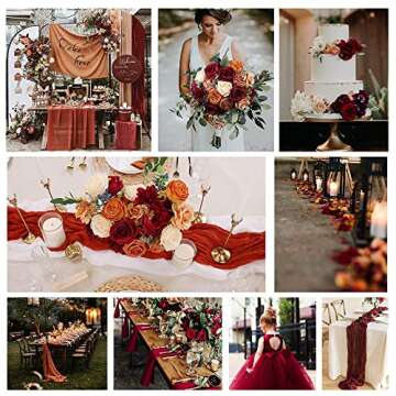 FLORRA TALK Burnt Orange and Burgundy Fake Flowers Combo Orange Roses Dahlia Artificial Flowers for DIY Fall Wedding Bouquet Centerpieces Party Bridal Baby Shower Home Decor(Burnt Orange & Burgundy)