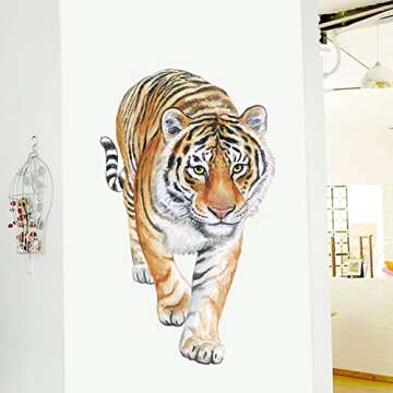 3D Tiger Wall Decor Lifelike Animal Decals Wallpaper Self-Adhesive Waterproof Cute Lovely Art Mural for Nursery Living Room Bedroom Decoration