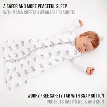 Mama Cheetah Baby Sleep Sack 0.5 TOG, Organic Cotton Baby Wearable Blanket with Two-Way Zipper, Swaddle Transition Baby Sleeping Bag for Newborn Infant Toddler Boy Girl, 0-3 Months