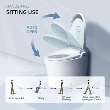WOODBRIDGE Smart Bidet Toilet, Auto Open & Close, Auto Flush, Foot Sensor Operation, Heated Seat and Integrated Multi Function Remote Control in White