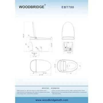 WOODBRIDGE Smart Bidet Toilet, Auto Open & Close, Auto Flush, Foot Sensor Operation, Heated Seat and Integrated Multi Function Remote Control in White