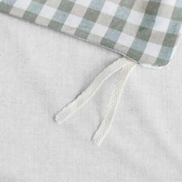 SUSYBAO Green Gingham Duvet Cover Queen 100% Washed Cotton Plaid Duvet Cover Set 3 Pieces 1 Green Grid Duvet Cover with Zipper Ties 2 Pillow Cases Luxury Soft Green Plaid Bedding Set Breathable