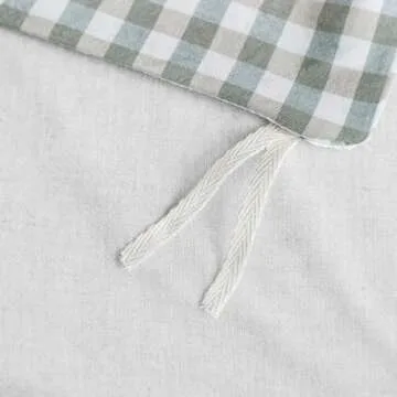 SUSYBAO Green Gingham Duvet Cover Queen 100% Washed Cotton Plaid Duvet Cover Set 3 Pieces 1 Green Grid Duvet Cover with Zipper Ties 2 Pillow Cases Luxury Soft Green Plaid Bedding Set Breathable