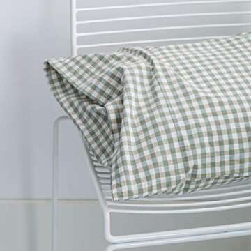 SUSYBAO Green Gingham Duvet Cover Queen 100% Washed Cotton Plaid Duvet Cover Set 3 Pieces 1 Green Grid Duvet Cover with Zipper Ties 2 Pillow Cases Luxury Soft Green Plaid Bedding Set Breathable