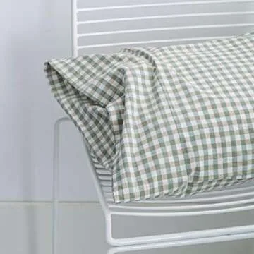 SUSYBAO Green Gingham Duvet Cover Queen 100% Washed Cotton Plaid Duvet Cover Set 3 Pieces 1 Green Grid Duvet Cover with Zipper Ties 2 Pillow Cases Luxury Soft Green Plaid Bedding Set Breathable