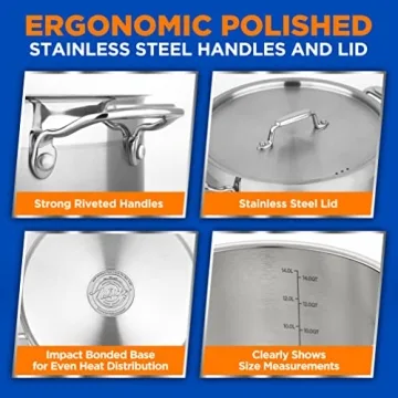 NutriChef 14 Quart Stock Pot - Heavy Duty Stainless Steel