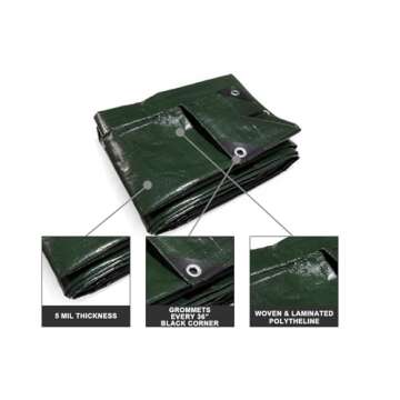 Hanjet Heavy Duty Outdoor Tarp 8 x 10 with Grommets Camping Tarp Shelter Waterproof for Boat Pool Ho...