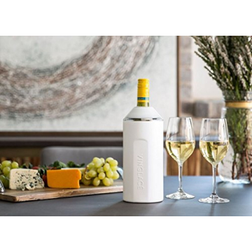 Vinglacé Wine Bottle Chiller- Portable Champagne Insulator- Stainless Steel Wine Cooler Sleeve, White