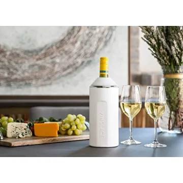 Vinglacé Wine Bottle Chiller- Portable Champagne Insulator- Stainless Steel Wine Cooler Sleeve, White