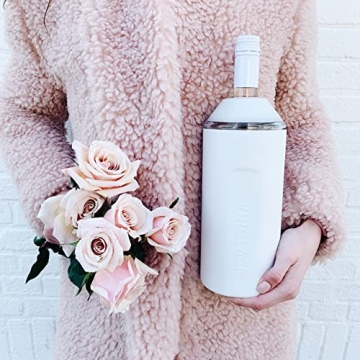 Vinglacé Wine Bottle Chiller- Portable Champagne Insulator- Stainless Steel Wine Cooler Sleeve, White