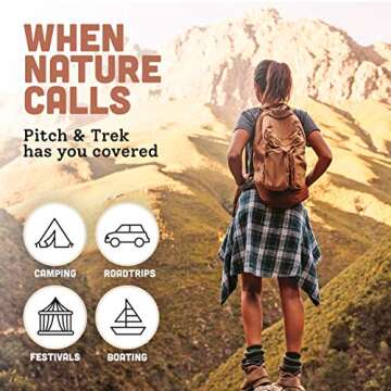 Pitch and Trek Female Urination Device, Silicone Standing Pee Funnel w/Discreet Carry Bag, for Trave...