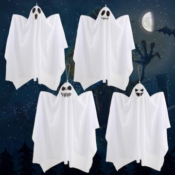 DIYASY Halloween Ghost Hanging Decorations - 4 Pcs 27.5 Inch Large White Cute Flying Ghosts Ornament...
