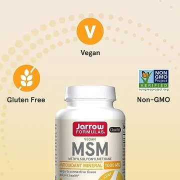Jarrow Formulas® MSM Capsules, 1,000 mg, Methylsulfonylmethane, Joint Health Support, 200 Capsules, Up To 200 Servings