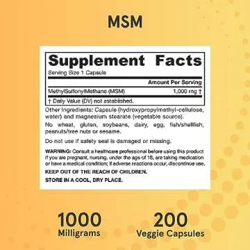 Jarrow Formulas® MSM Capsules, 1,000 mg, Methylsulfonylmethane, Joint Health Support, 200 Capsules, Up To 200 Servings