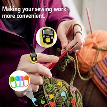 Stitch Counters 2 Pcs LED Digital Row Counter and Stitch Markers 50 Pcs Crochet Stitch Markers for Knitting Sewing Stitching Weaving, Muslim Pray, Recording Sports Scoring, Lap Counting by ILouxNei