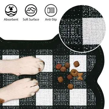 Yinuomo Dog Food Mat, Water Absorbent Pet Food Mat, Non Slip Placemat for Pets Bowl and Water, Easy to Clean, Machine Washable Feeding Mats for Multiple Breeds, Large 16'' x 24''(Bone Shape)