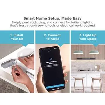 BLACK+DECKER Works with Alexa Smart Under Cabinet Lighting Kit, Adjustable LEDs, (3) 9" Bars White