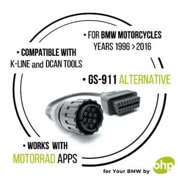 OHP 10 to 16 Pin OBD2 Adapter for BMW Motorcycles - Compatible with GS-911 Diagnostic Tool, OBDLink ...