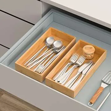 VeyFey Silverware Tray - Stackable Bamboo Organizer Set