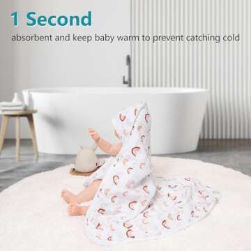 PHF 2 Pack Baby Hooded Towels, 100% Muslin Cotton Baby Bath Towel with Hood for Newborn, Infant, Toddler, Ultra Soft and Absorbent Baby Essentials Bath Towels for Boys Girls, 32x32Inch, Rainbow
