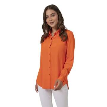Blouses for Women Fashion, Casual Long Sleeve Button Down Shirts Tops, XS-3XL (Orange, Small)
