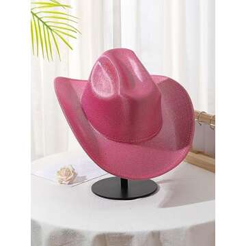 QWINEE Cowboy Hat for Adult Wide Brim Plain Western Cowgirl Hat Costume Boho Country Cowboy Hat for Women Men Hot Pink one-Size