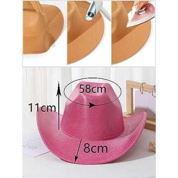 QWINEE Cowboy Hat for Adult Wide Brim Plain Western Cowgirl Hat Costume Boho Country Cowboy Hat for Women Men Hot Pink one-Size