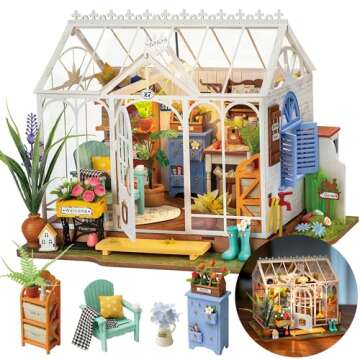 Rolife DIY Miniature Dollhouse Kits, Tiny House for Adults to Build, Mini House Making Kit (Cathy's Greenhouse + Dreamy Garden House)
