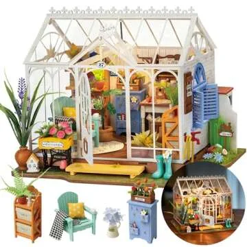 Rolife DIY Miniature Dollhouse Kits, Tiny House for Adults to Build, Mini House Making Kit (Cathy's Greenhouse + Dreamy Garden House)
