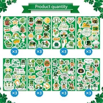 309PCS St. Patrick's Day Theme Stickers Shamrock Stickers for Kids Irish Stickers St. Patrick's Day Craft Stickers for Toddlers Teachers Classroom Home Favor Gift Supplies