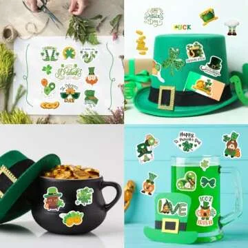 309PCS St. Patrick's Day Theme Stickers Shamrock Stickers for Kids Irish Stickers St. Patrick's Day Craft Stickers for Toddlers Teachers Classroom Home Favor Gift Supplies