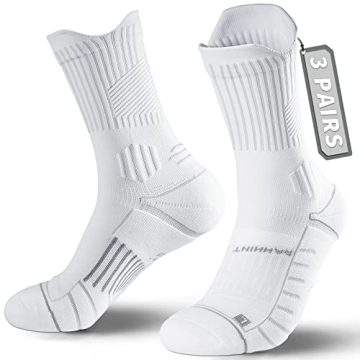 Compression Running Socks 3 Pairs, Cushion Crew Socks, Anti-Blister Moisture Wicking Athletic Hiking...