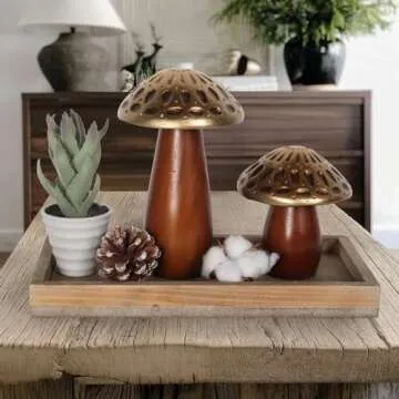 Oakrain Mushroom Sculptures, Set of 2, Farmhouse Coffee Table Decor, Mushroom Ornaments, Mushroom Decorations, Gold Wooden Mushrooms for Crafts, Mushroom Decor Aesthetic, Mushroom Table Decor