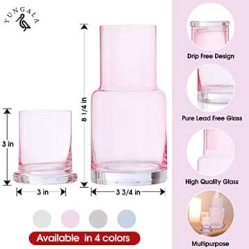 Elegant Bedside Water Carafe in Pink Glass for Stylish Decor