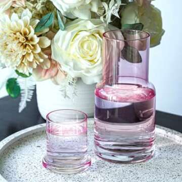 Elegant Bedside Water Carafe in Pink Glass for Stylish Decor