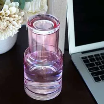Elegant Bedside Water Carafe in Pink Glass for Stylish Decor