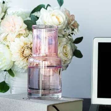 Elegant Bedside Water Carafe in Pink Glass for Stylish Decor