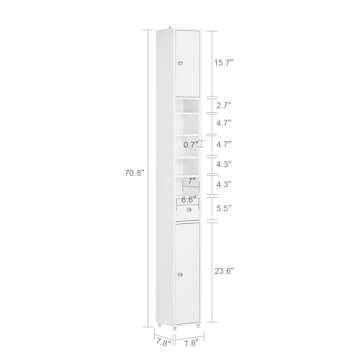 SoBuy Bathroom Narrow Storage Cabinet Skinny Tall Unit with Adjustable Shelves Slender Anti-Tipping Floor Standing Cupboard, White BZR34-W