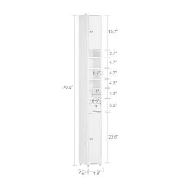 SoBuy Bathroom Narrow Storage Cabinet Skinny Tall Unit with Adjustable Shelves Slender Anti-Tipping Floor Standing Cupboard, White BZR34-W