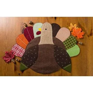 DII Fall Table Decorations, Thanksgiving, Placemat Set, 14x19, Embroidered Turkey, 4 Count