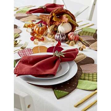 DII Fall Table Decorations, Thanksgiving, Placemat Set, 14x19, Embroidered Turkey, 4 Count