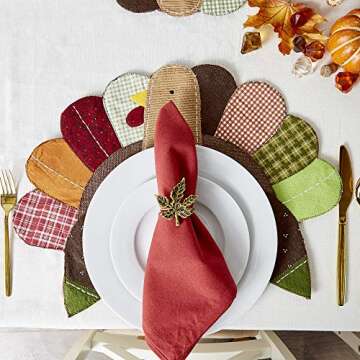 DII Fall Table Decorations, Thanksgiving, Placemat Set, 14x19, Embroidered Turkey, 4 Count