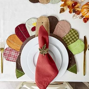 DII Fall Table Decorations, Thanksgiving, Placemat Set, 14x19, Embroidered Turkey, 4 Count