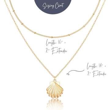 Ava Riley Necklace for Women, 14K Gold-Plated Dainty Choker, 2 Piece Sets - Shell Pendant Necklaces for Women, Trendy Beach Jewelry