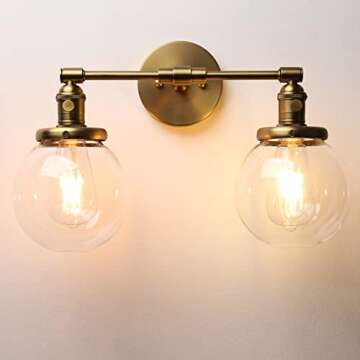 Phansthy Double Sconce Vintage Industrial 2-Light Wall Light with 5.9 Inches Clear Glass Canopy(Antique)