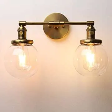 Phansthy Double Sconce Vintage Industrial 2-Light Wall Light with 5.9 Inches Clear Glass Canopy(Antique)